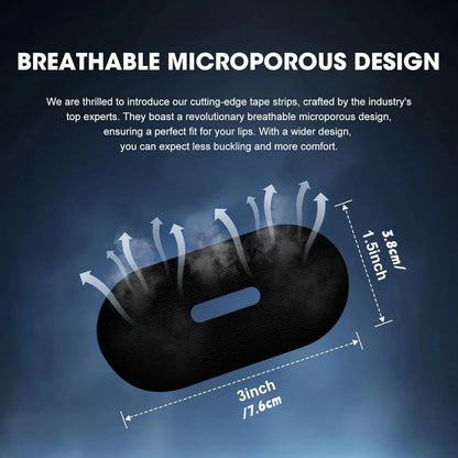 Breathable microporous mouth tape strip with center vent, about 3 by 1.5 inches